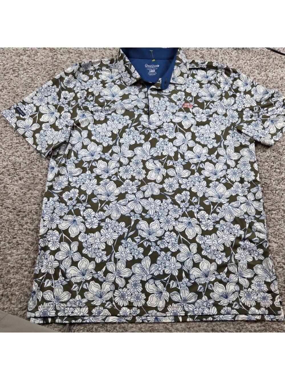 Good Good Golf Performance Polo Shirt Men Large Green Floral All Over Print
